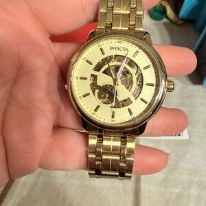 Invicta Automatic Gold Skeleton Dial Gold Bracelet Watch